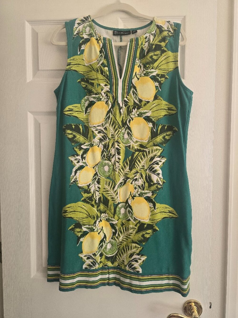 New York & Company Shift Sheath Dress Lemon Print XL